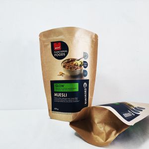 Resealable Brown Kraft Paper Bags Zipper Stand Up Packaging For Coffee Tea