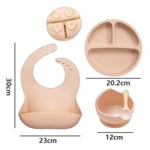 5pcs Eco-friendly Baby Feeding Set Silicone Suction Bowls Plates Spoon Fork Bib
