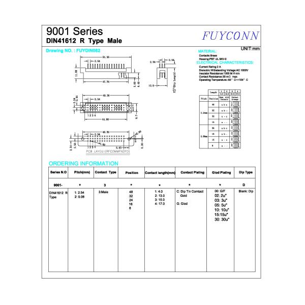 30pin 48pin 96pin 3 Rows DIN 41612 Connector Male Vertical PCB Eurocard