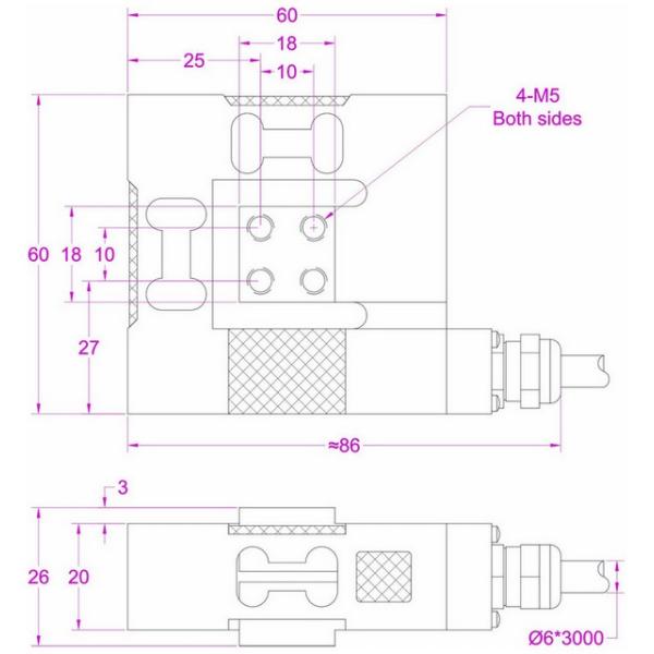 3-Axis Force Sensor 0-1kN Multiple Axis Load Cell Triaxial Force Transducer