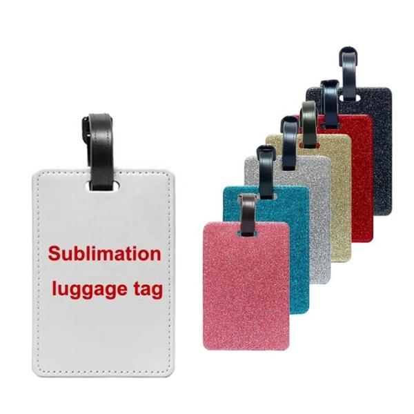 Sublimation Luggage Tag Blanks DIY Print PU Leather Glitter Back Blank Sublimation Luggage Tags