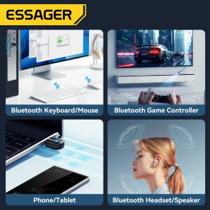ESSAGER ES-BT13 USB A To Bluetooth Adapter V5.3 With 10m-20m Transmission Range