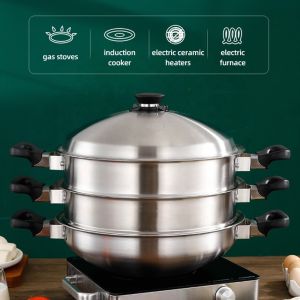 3 Layer Stackable Steamer Pot 304 Stainless Steel With Lid