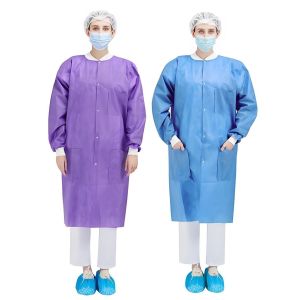 China Protective Medical Doctor Visitor Non-Woven PP Disposable Lab Coat with Single Collar on sale