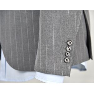 Mens 2 Piece Suit For Men Grey Stripe , Custom Made Tailored Suits Woven Fabric