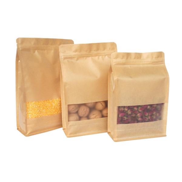 Flat Bottom Clear Window Food Package Brown Kraft Paper Bag for Snack