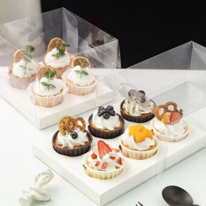 OEM PET Cupcake Transparent Clear Box Folding Carry Out With Divider Handle