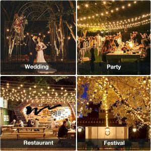 7.6m-45m Outdoor Plastic Bulb String Lights Soft Warm White AC 220V