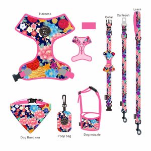 Neoprene Collar Leash Harness Set Moisture Resistant Reversible Dog Harness