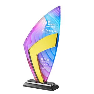 Cheap Wholesale Custom Colorful Acrylic Award Trophy Plexiglas Plaque with UV printing and Engraving For Business Recognition or Anniversary Celebration for sale