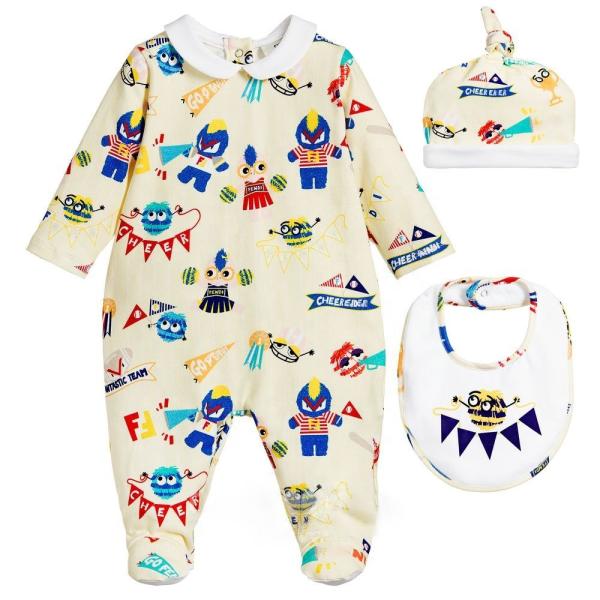 Baby Coming Home Set Newborn Long Sleeve Printed Romper + Bib + Hat 3 Pieces