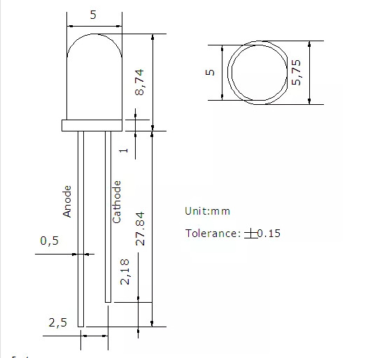 5mm round led diode with white diffused lens