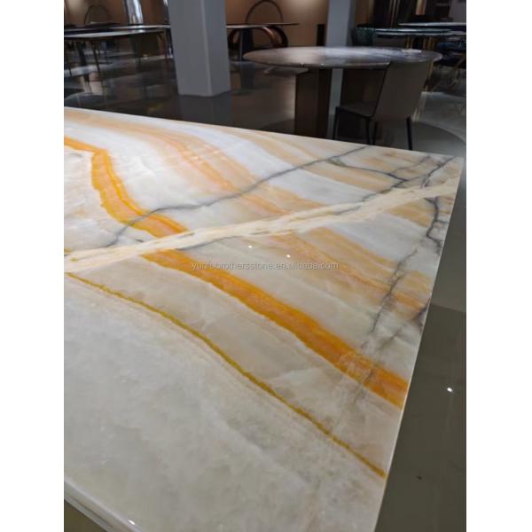 Hotel Table Furniture Design with Natural Stone Bookmatched Rainbow Onyx Marble Slab