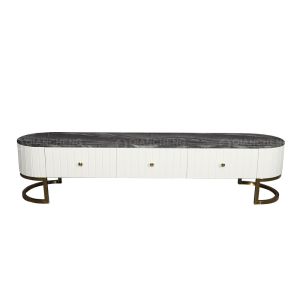 High Gloss Stainless Steel TV Stand With Drawers Mirror Brushed Finish