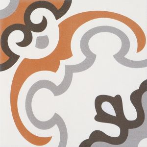 20x20cm Floral Ceramic Rustic Tile in Beige Orange Gray