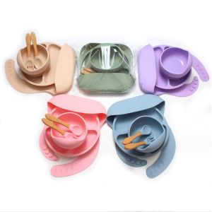 Food Grade Silicone Bowl and Spoon Set for Baby Feeding No Design Style Easy to