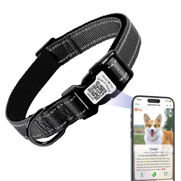 Quality Luxury Customizable NFC Pet Tag Solid Reflective Nylon QR Code Dog Collar wholesale
