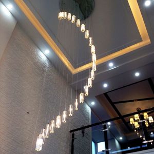 LED Pendant Light Staircase Crystal Chandelier Hanging Lamp Spirl hanging