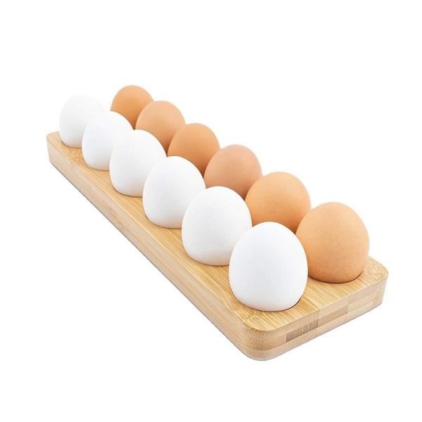 Bamboo Egg Tray For Countertop Or Refrigerator Rectangular Shape Ideal For Milk
