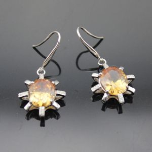 Cheap 925 Sterling Silver Oval Champagne Cubic Zirocnia Dangle Earrings(E06J) for sale