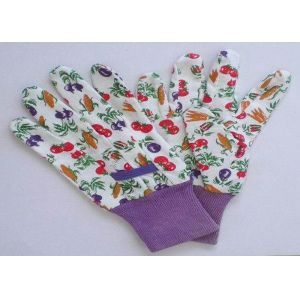 Cotton Canvas Gardening Gloves With Colourful Knit Wrist & Elastic Line