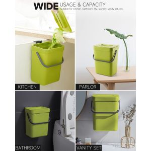 5L/1.3 Gal White Food Waste Bin for Countertop Mountable Garbage Can for