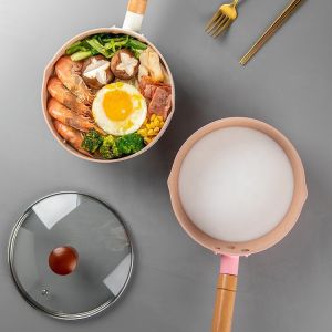 White Kitchen Cookware Aluminum Sauce Pan Non Stick With Wooden Handle