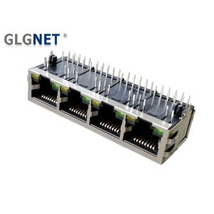 EMI Spring Rj45 Through Hole Connector 1 X 4 Ports Ganged RJ45 Modular Jack Tab