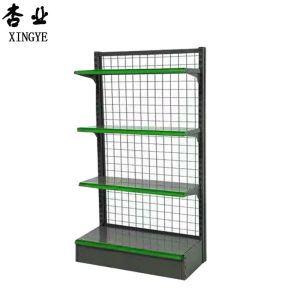 Convenience Store Mesh Back Gondola Shelving Grid 4 Layers Heavy Duty Shelf