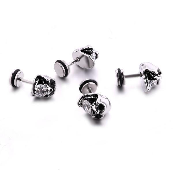 Stainless Steel jewelry punk style polished skull head stud earrings
