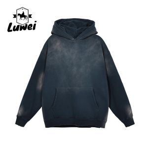 Retro Pull Over Hoodie Gym Blank Oversize Unisex Washed Cotton Sweatshirt