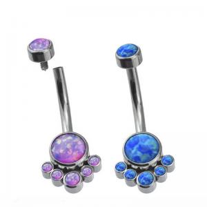 China Flower Dangle Titanium Body Jewelry 14G 1.6mm With Shiny Blue Opal Gem on sale