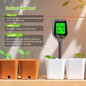 YIERYI 6 in 1 PH / EC / Moisture / Sunlight / Air Humidity Digital Soil Analyzer