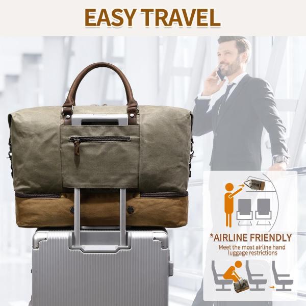 Green Weekender Large Overnight Canvas Carry on Sport Gym Yoga Travel Bag with Shoe Compartment