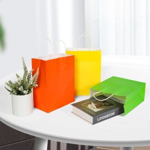 Retail Multi Colored Kraft Paper Shopping Bags with Folding Style and Custom