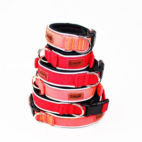 C601 Wholesale Adjustable Custom Print LOGO Soft Reflective Tape Padded Nylon Webbing Pet Dog Collar