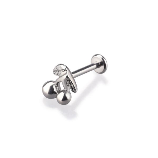 Stainless Steel Internally 16g Labret Lip Ring Cherry Shape Lip Stud Body Piercing Jewelry