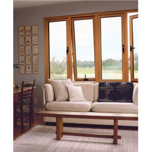Soundproof Tempered Aluminium Frame Glass Window 60cm With Wood Grain
