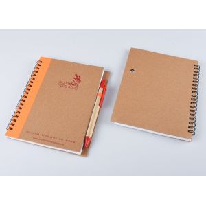 Kraft Plain Soft Cover Notebook With Spiral / Y - O Binding And Ball Pen Set