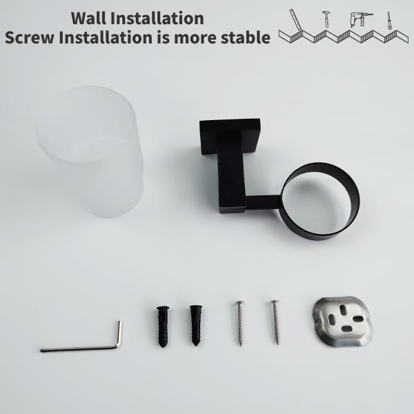 SUS304 Black Bathroom Tumbler Holders 3.74 Inch Wall Mounted