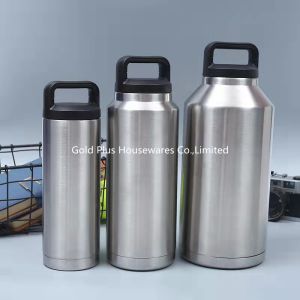 China 64oz Double Wall 304 Stainless Steel Beer Growler Bottle With Handle Cap on sale