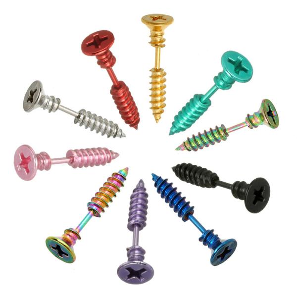 Stainless Steel Stud Earrings Black Gold Sliver Colorful Screws Unisex Punk Men Screw Stud Earring Ear Stud