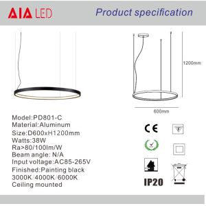 DIY black contemporary led ring pendant lamp led ring chandelier droplight