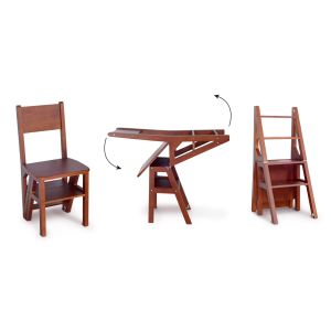 Brown Ladder Back Wooden Folding Chair Multi Functional Transformed Chair Ladder