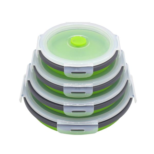 Quality 4pcs Round Silicone Folding Lunch Box 350 500 800 1200ML wholesale