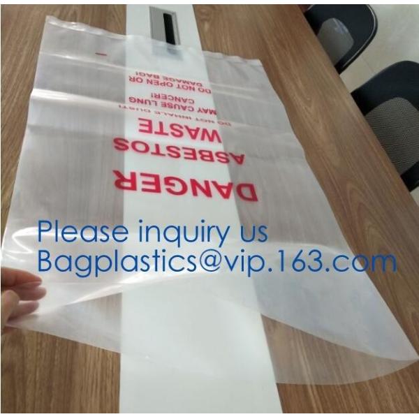 Quality PE asbestos yard waste bags,hazard waste disposal bags,Customized danger warning printing clear polythene LDPE asbestos wholesale