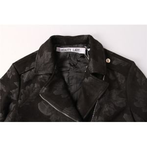 Black Red Cropped Ladies Suede Bomber Jacket With Jacquard Weave
