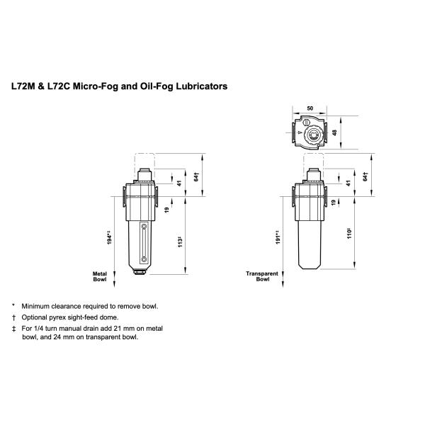 NORGREN L72M-2GP-ETN Pneumatic Air Lubricator Excelon Micro Fog Lubricator Plastic Bowl Closed G1/4