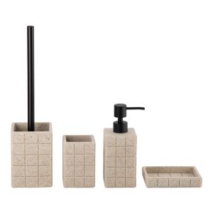 China Sand Stone Bath Accessories Sets Square Shape With Square Box Polyresin Soap Dispenser Toilet Brushes on sale