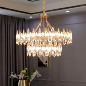 China LED Gold Hanging Modern Luxury Crystal Glass Chandelier For Living Room Bedroom on sale